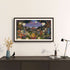 Colorful lithograph artwork featuring a garden party scene with people and SACKit products.
