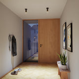 Black aluminum Expo Ceiling light with a simple, modern design and warm lighting.