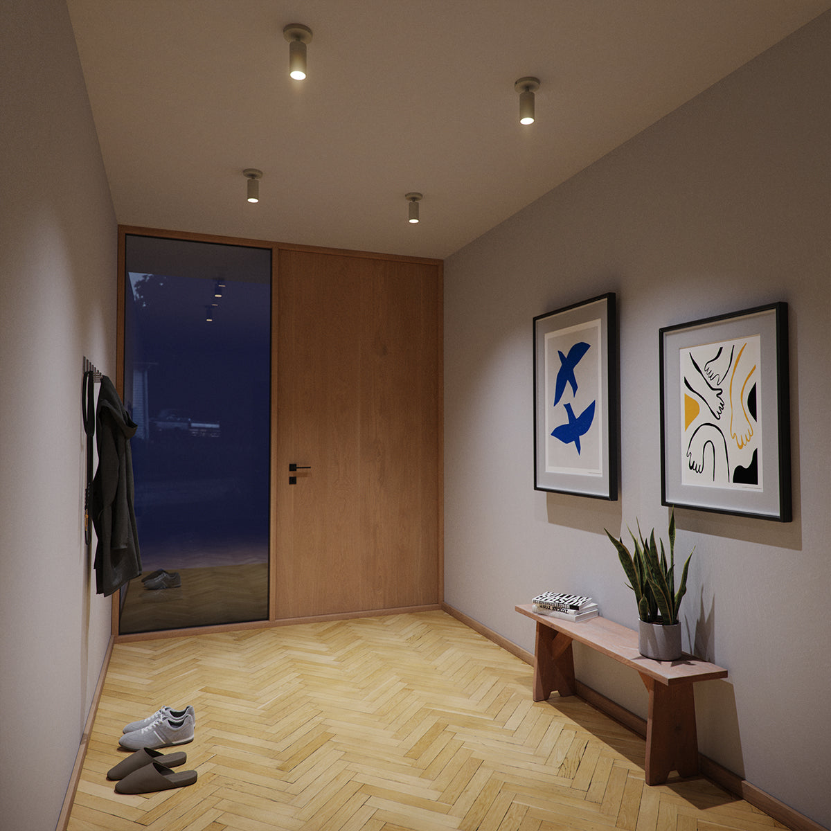 Grey aluminum Expo Ceiling light fixture with a simple round design for indoor use.