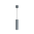 Grey aluminum Expo Pendant light with slim cylindrical shape and long black cord hanging against white background