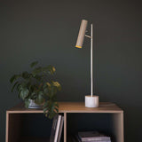 Polished Expo Table lamp with aluminum body and marble base on a white background