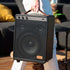 Black Boom 150 Bluetooth speaker with steel and aluminum buttons on a white background