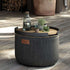Rectangular teak wood patio serving tray with powder-coated aluminum frame on a white surface.