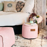 Cobana Junior Pouf in Cobana Sand Melange color, round indoor and outdoor kids pouf with soft fabric texture.