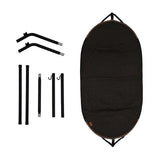 Cobana Hammock in grey fabric with black aluminum frame standing on white background.