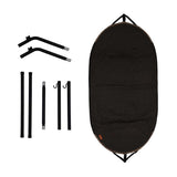 Cobana Hammock in grey fabric with black aluminum frame standing on white background.