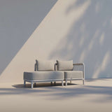 Kirra Lounge Sofa in Kirra Sand with open end right, outdoor aluminum frame and light olefin cushions