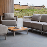 Kirra Lounge Sofa seat in Kirra Sand with powder-coated aluminum frame and olefin textile upholstery