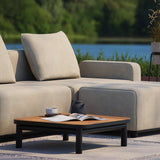 Kirra Side Table outdoor coffee table in noir powder-coated aluminum with teak wood top