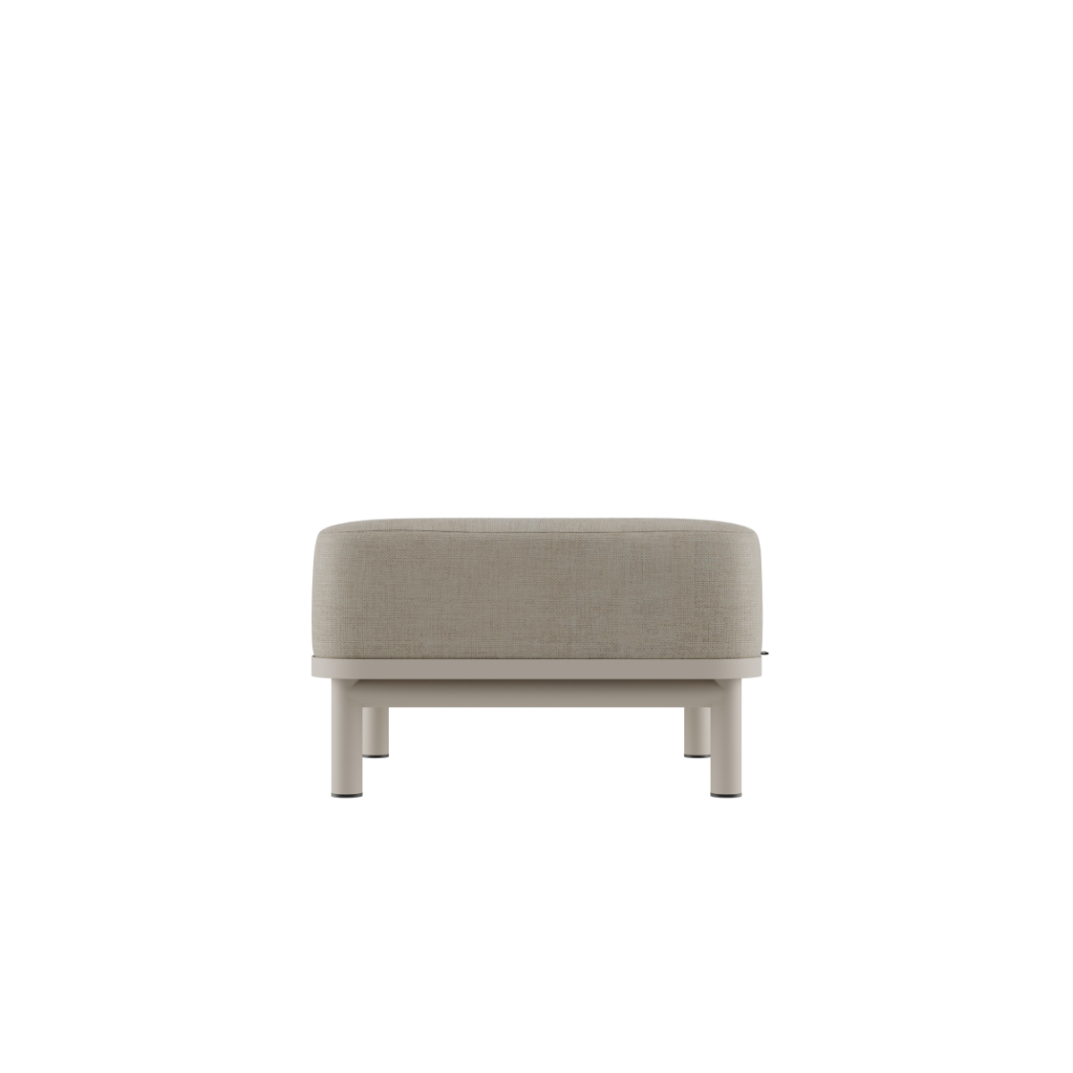 Kirra Lounge Sofa pouf in sand color with powder-coated aluminum frame and olefin textile upholstery.