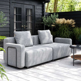 Cobana Lounge Sofa armrest in black powder-coated aluminum frame with outdoor fabric upholstery.