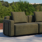 Black Cobana Cushion made of water-repellent Olefin fabric for outdoor sofa seating.