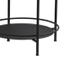 Round stainless steel outdoor patio serving table with matte powder-coated finish and curved steel rods