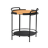 Matte black powder-coated steel outdoor patio serving table with teak wood serving tray on top