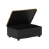 Black aluminum and teak Patio Storage Table with built-in storage, rectangular shape, modern design.