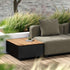 Black aluminum and teak Patio Storage Table with built-in storage, part of SACKit Lounge series.