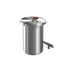Satin polished stainless steel wine cooler with leather handle and included ice tong on white background