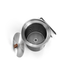 Satin polished stainless steel wine cooler with leather handle and included ice tong on white background