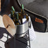 Stainless steel wine bucket accessories set with lid, hook, spoon, and grate on white background