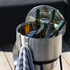 Stainless steel wine bucket with accessories, round shape, 27x23 cm, holding up to 4 bottles.