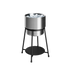 Black powder-coated steel patio accessory stand with stainless steel wine bucket on top