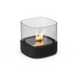 Black stainless steel SACKit Bio Lamp with heat-resistant glass and ethanol container on white background