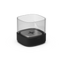 Black stainless steel SACKit Bio Lamp with heat-resistant glass and ethanol container on white background