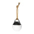 SACKit Light 150 outdoor lamp with a white dome, hempen rope handle, and compact round design.