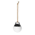 SACKit Light 250 outdoor lamp with a round white dome and hempen rope handle on a white background