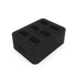 Compact white ABS-plastic battery charging station with six slots and a power cable attached