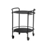 Matte black Nordic Serving Table with curved steel rods and four wheels on a white background