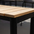 Outdoor patio bench with powder-coated aluminum frame and teak wood seat, 130x37 cm.