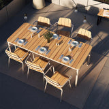 Kirra Dining Table 210x90 in taupe powder-coated aluminum with teak wood top for outdoor use