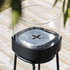 Black powder-coated stainless steel Patio Accessory Stand with Bio Lamp featuring heat-resistant glass and stainless steel details