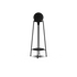 Black powder-coated stainless steel Patio Accessory Stand with compact Play speaker on top against white background