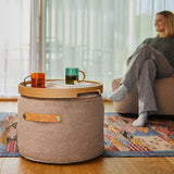 SACKit Chair and Pouf Indoor in Teddy Brown textile with soft, rounded shapes on a light floor.