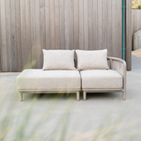 Kirra Lounge Sofa 2-seater with right open end in Kirra Sand, outdoor setting with powder-coated aluminum frame