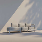 Kirra Lounge Sofa 3-seater with right open end in sand color, outdoor setting with aluminum frame and olefin fabric
