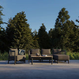 Kirra Lounge Sofa 2-seater in Kirra Sand with matching Kirra Table, outdoor setting, aluminum frame and olefin cushions