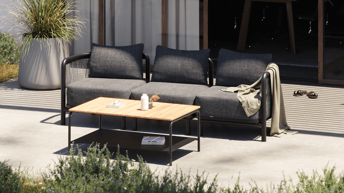 Patio Coffee Table - 110x70 - Outdoor coffee table made of powder-coated aluminum and teak wood
