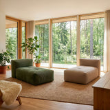 Soft Sofa Indoor lounger in olive green corduroy fabric with a soft, frame-free design.