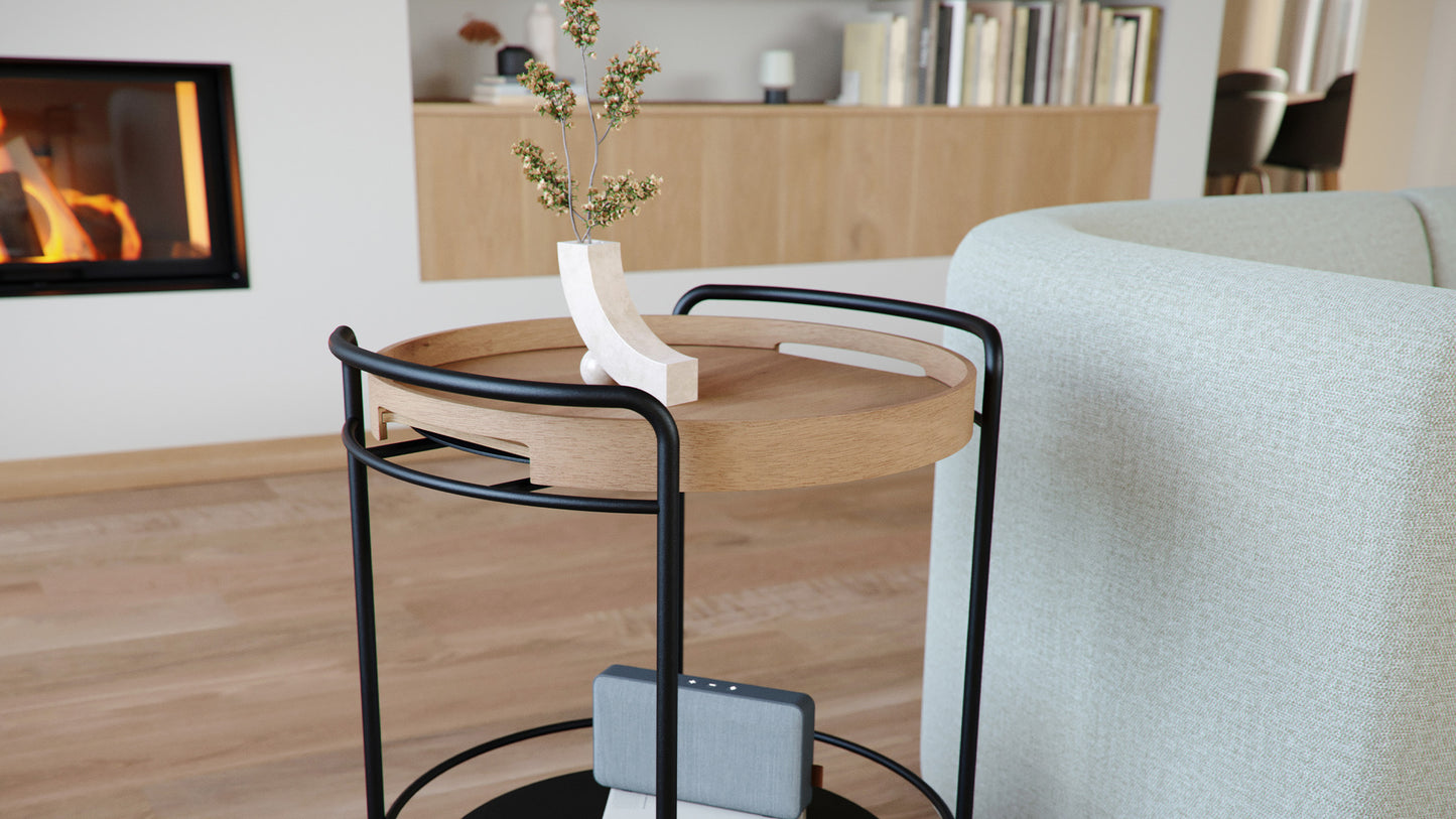 Serving Table - Powder-coated steel tray table with wheels