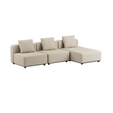Kirra Sand Cobana Lounge Sofa 3-seater with chaise, powder-coated aluminum frame and cushions in outdoor setting