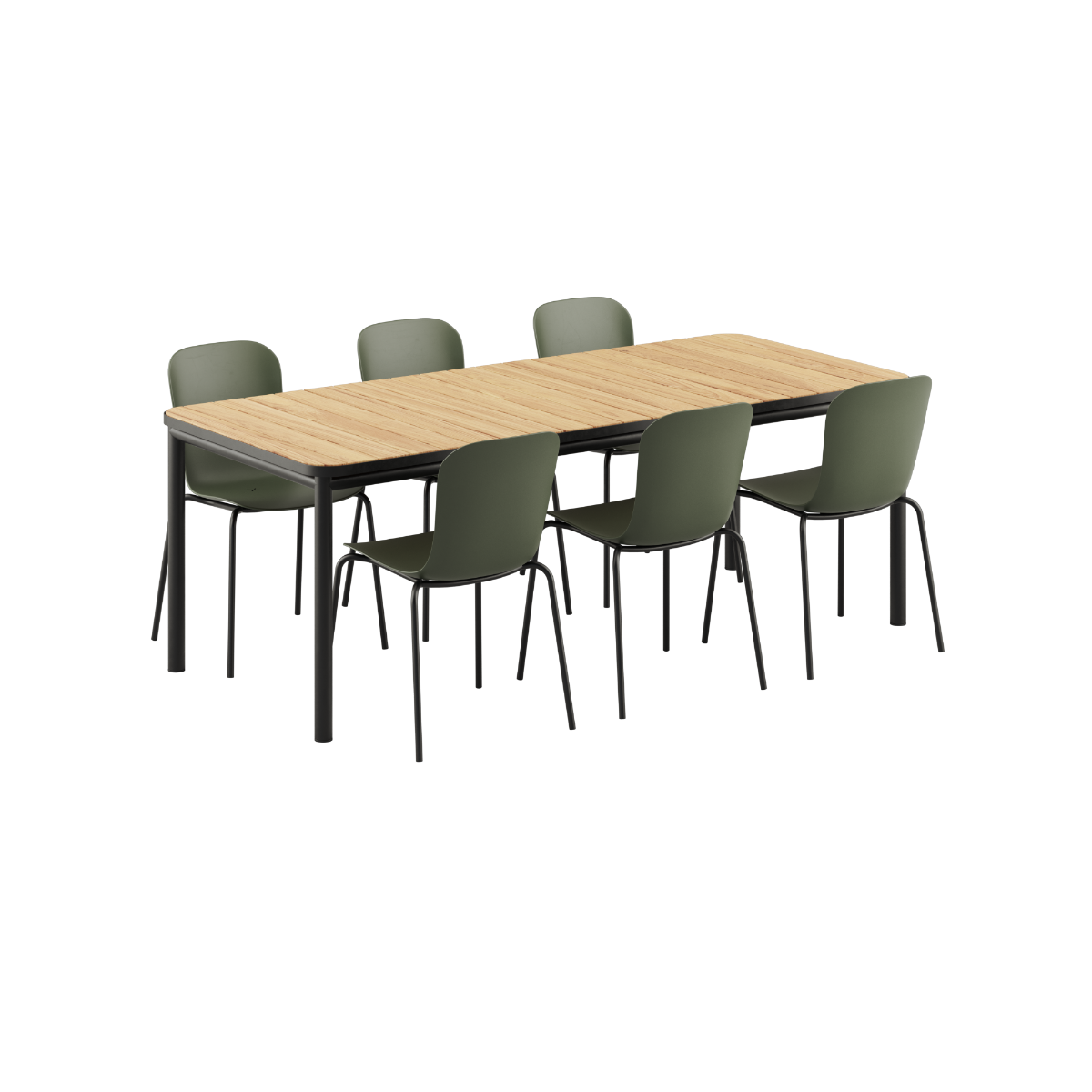 Kirra Dining Table 210x90 with six Olive and Noir Patio Chair no. One S1 outdoor chairs
