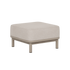Beige square outdoor pouf with a fitted weather resistant cover on a simple four leg frame by sackit