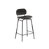 Low Frame Bar Stool with backrest in Terra Black leather and powder-coated steel frame