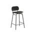 Low bar stool with backrest featuring Terra Safari leather seat and black powder-coated steel frame.