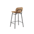 Low bar stool with backrest featuring Terra Safari leather seat and powder-coated steel frame.