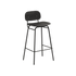 High Frame Bar Stool in Terra Black leather with backrest and powder-coated steel frame.