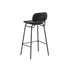 High bar stool with backrest featuring a powder-coated steel frame and leather seat in a neutral setting.